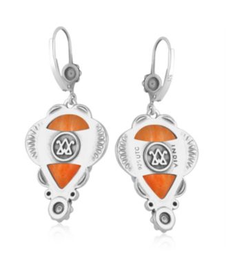 Sterling Silver Orange Spiny Oyster Pear-Cut Concha Earrings