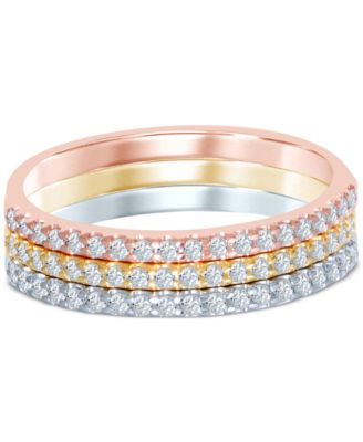 Diamond Tri-Color Stackable Bands (3/8 ct. t.w.) in 14k Gold, White ...