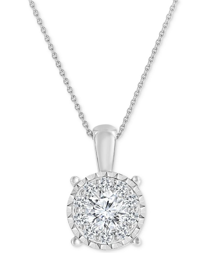 TruMiracle Diamond Cluster Pendant Necklace (3/4 ct. t.w.) in 14k White ...