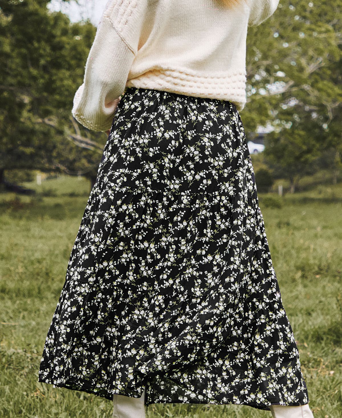 Cupshe Women'sDitsy Midi Skirt - Black
