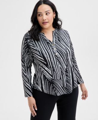 I.N.C. International Concepts - Plus Size Printed Split-Neck Top