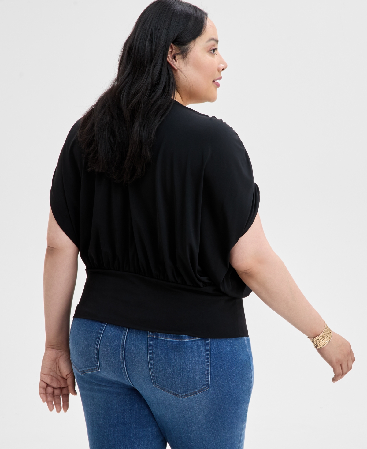 Inc International Concepts Inc Plus Size Printed Ruched Surplice-neck Top, Exclusively At Macy's In Petra Texture Cream
