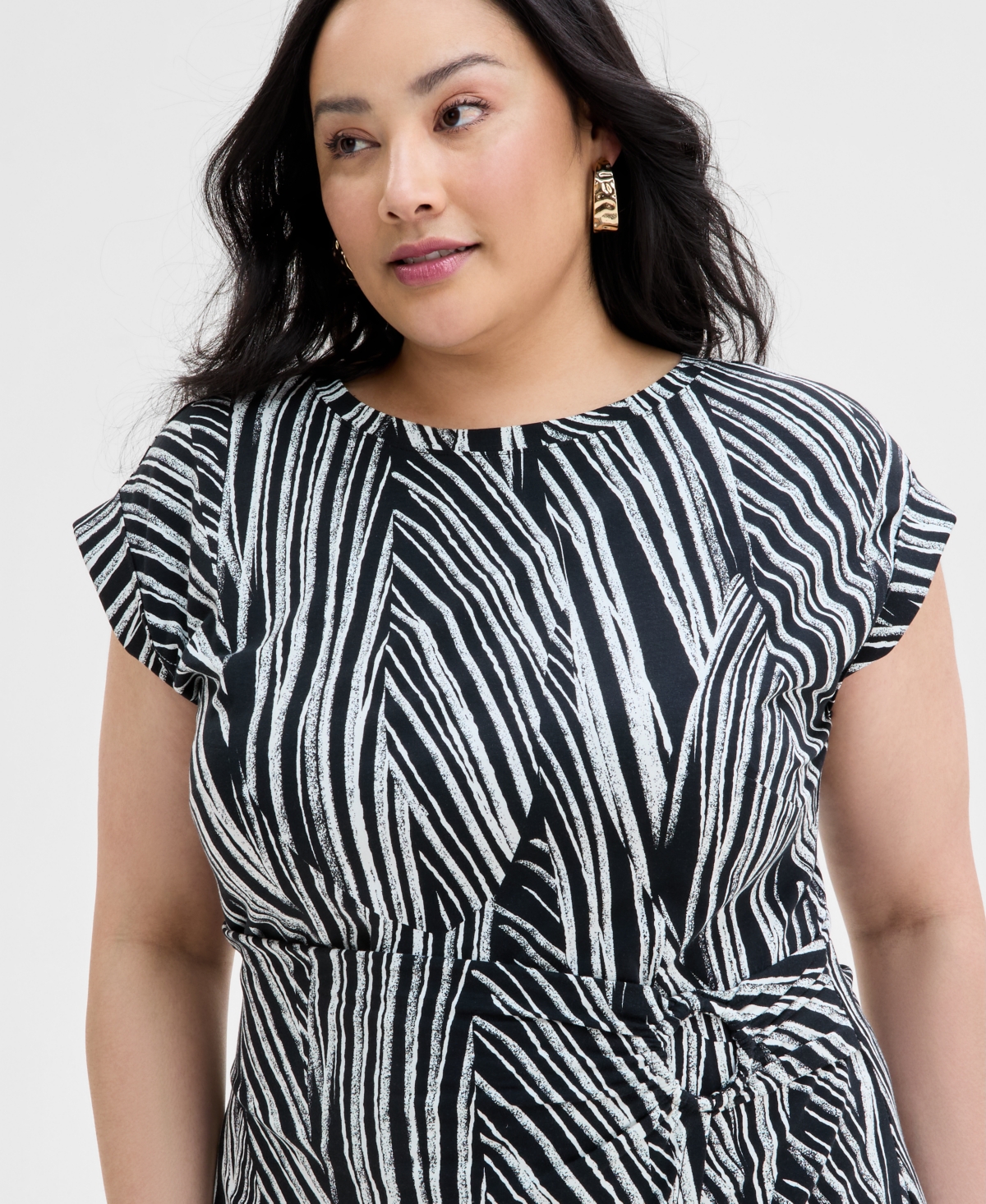 Inc International Concepts Plus Size Printed Faux-wrap Midi Dress, Exclusively At Macy's In Pia Stripe