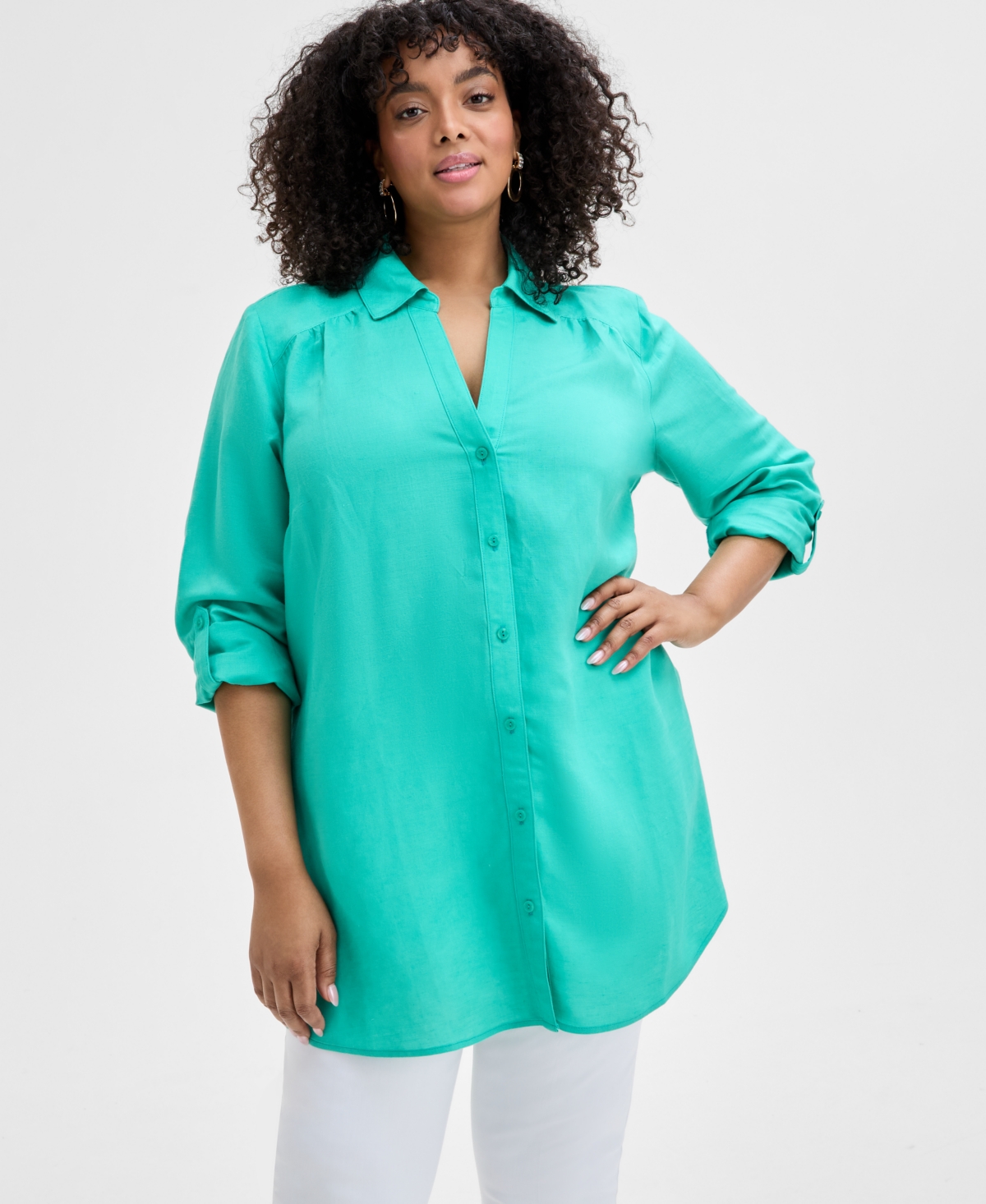 Inc International Concepts Plus Size Linen-blend Tunic, Exclusively At Macy's In Winter Garden