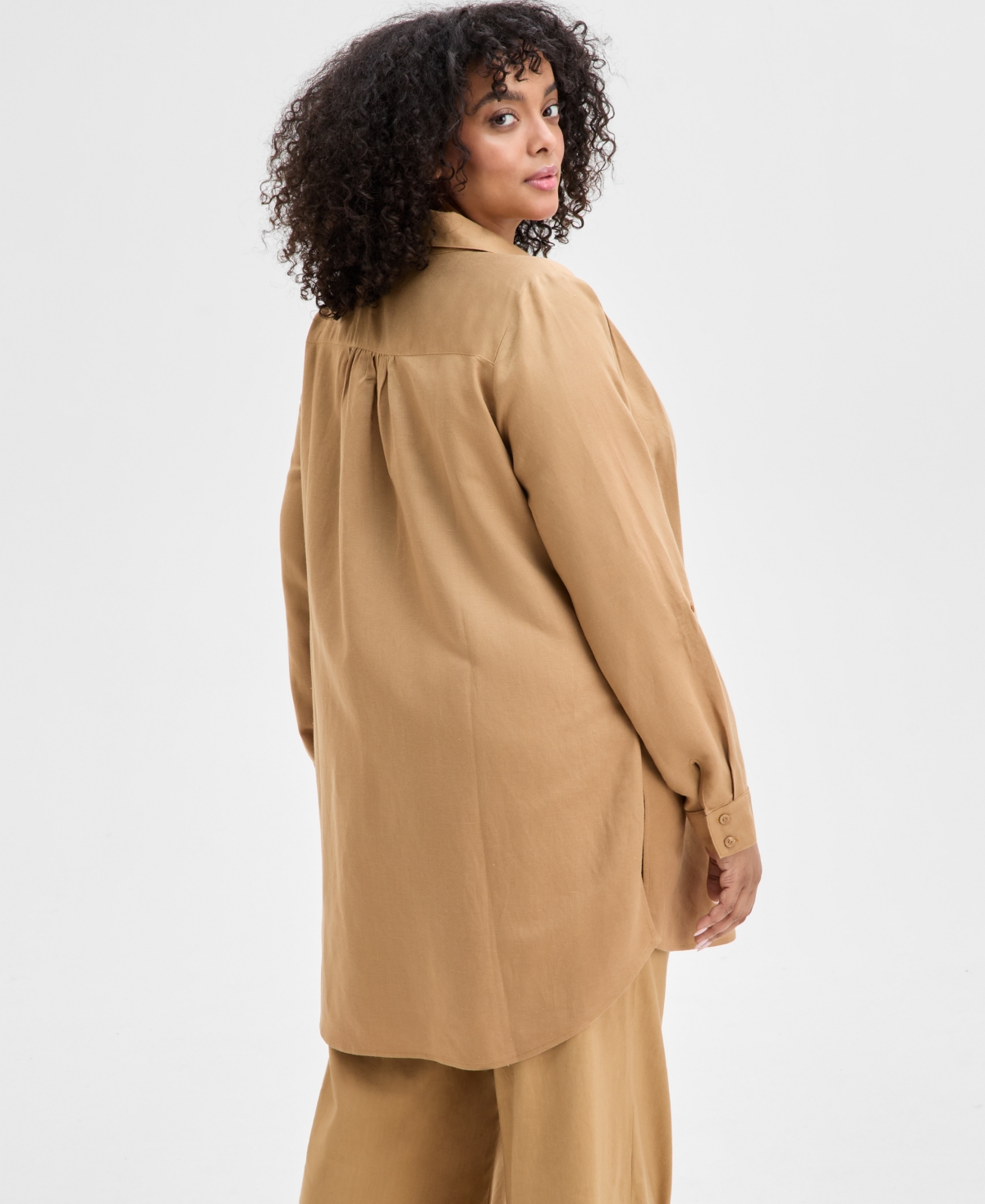 Inc International Concepts Plus Size Linen-blend Tunic, Exclusively At Macy's In Warm Toffee