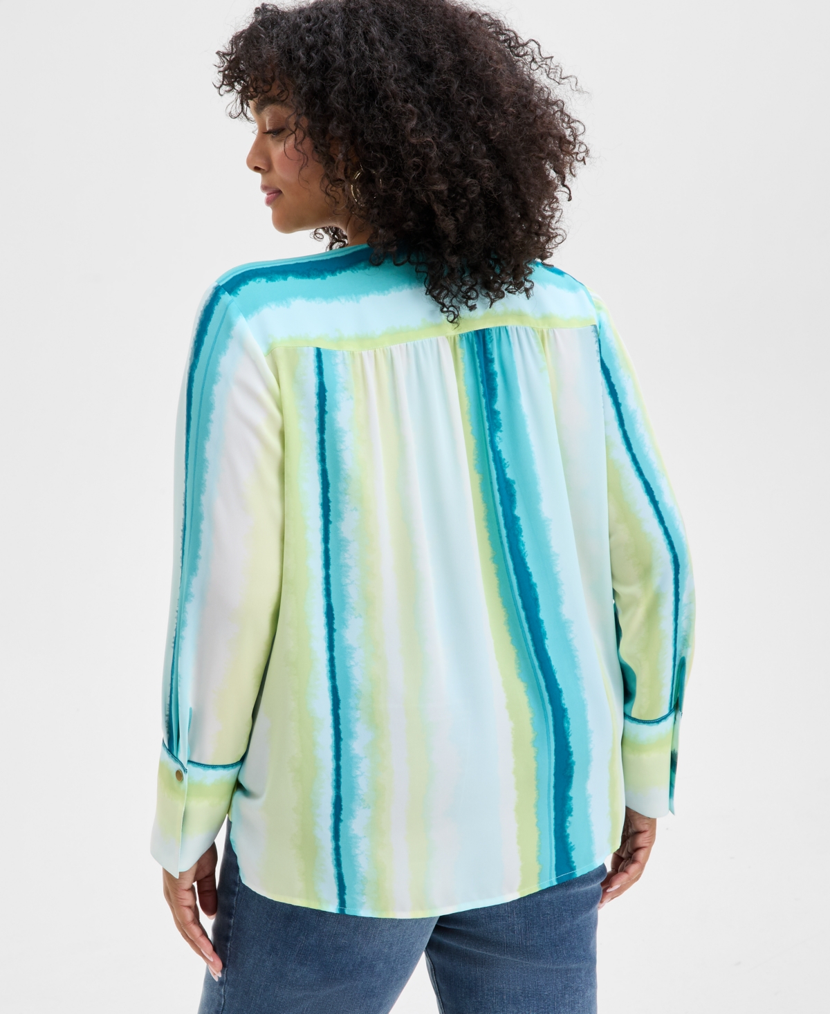 Inc International Concepts Plus Size Cuffed Surplice Blouse, Exclusively At Macy's In Layla Stripe