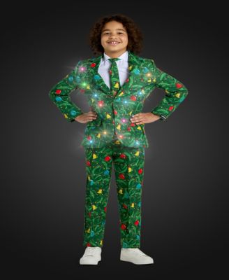 Big Boys Christmas Tree Light Up Suit Including Blazer, Pants and Clip-On-Tie