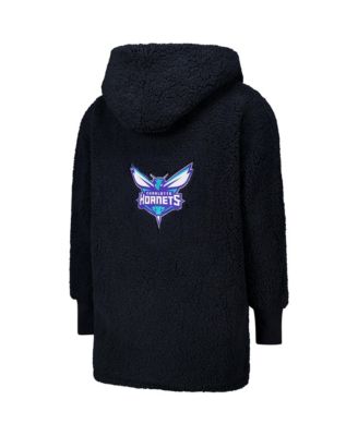 Men's and Women's The Best Lounger In The World Black Charlotte Hornets Oversized Open-Front Hoodie Sweater