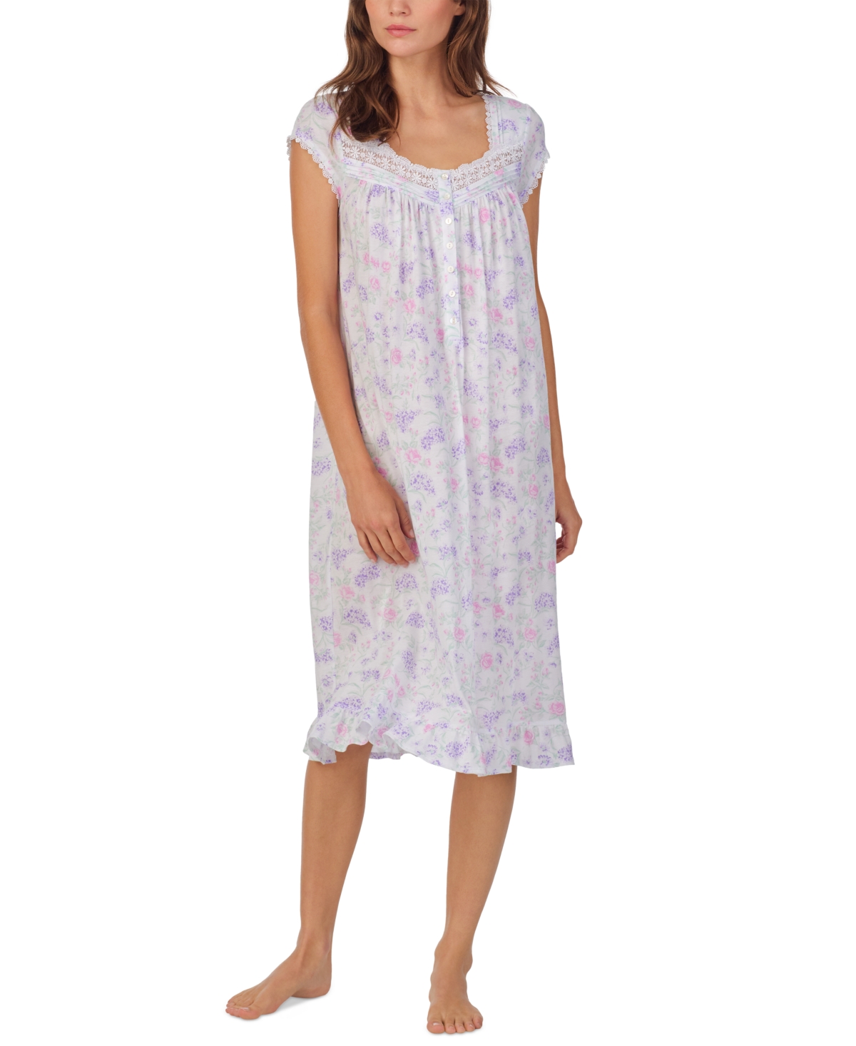 Women's Cap-Sleeve Waltz Nightgown - White Floral