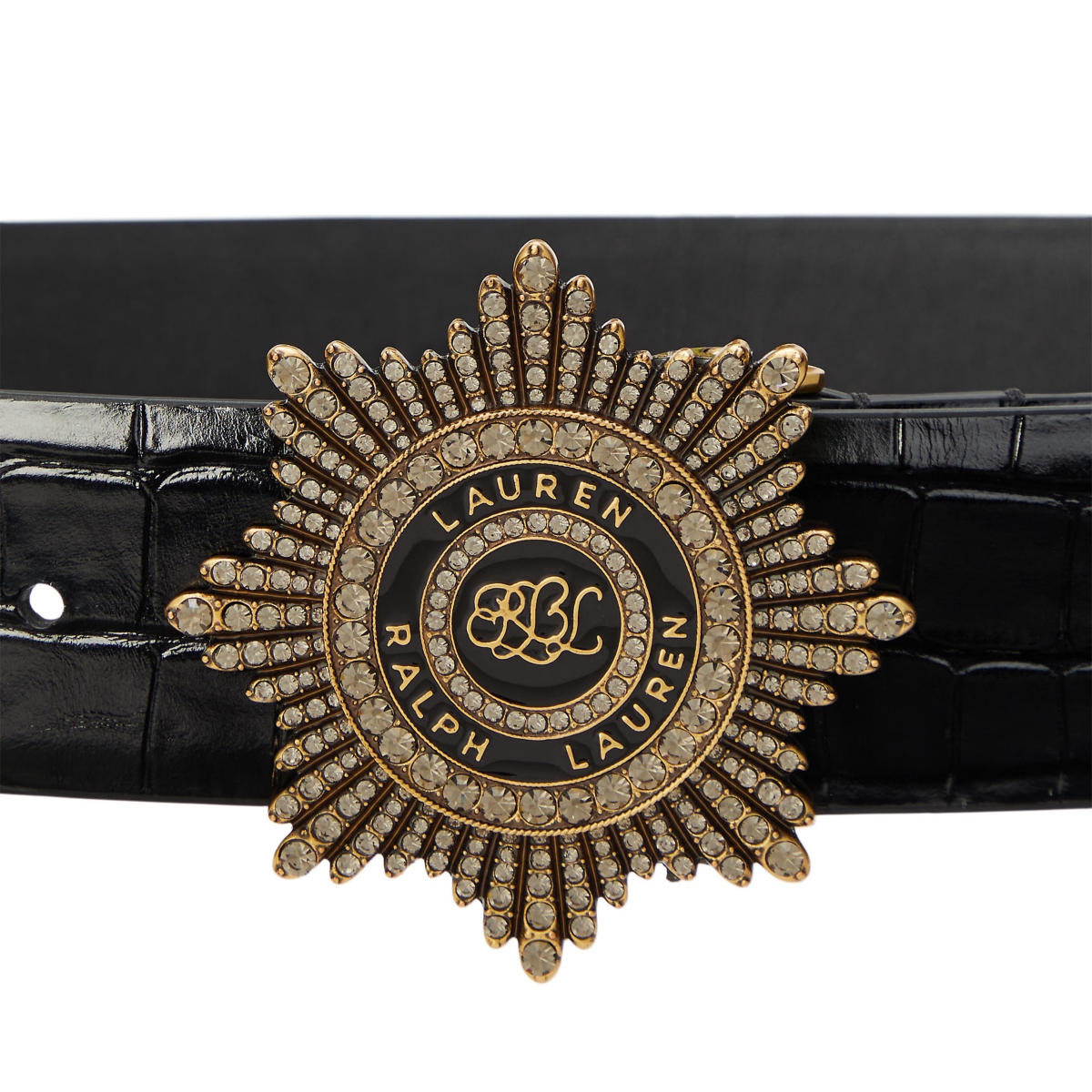 Lauren Ralph Lauren Starburst-Buckle Croc-Embossed Wide Belt