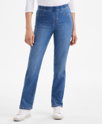 Petite Mid-Rise Pull-On Straight-Leg Jeans, Exclusively at Macy's