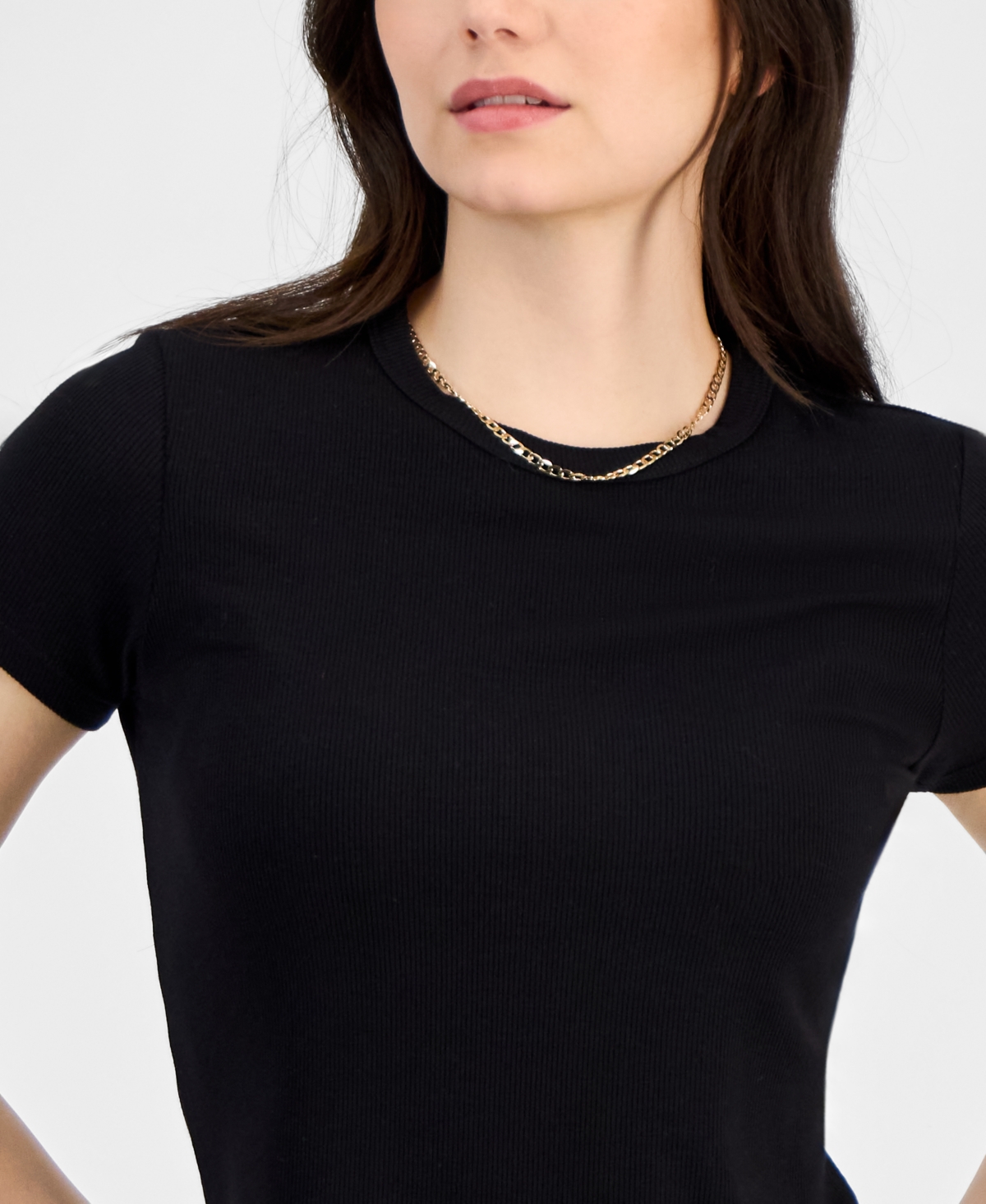 Self Esteem Juniors' Soft Ribbed Baby Tee In Black