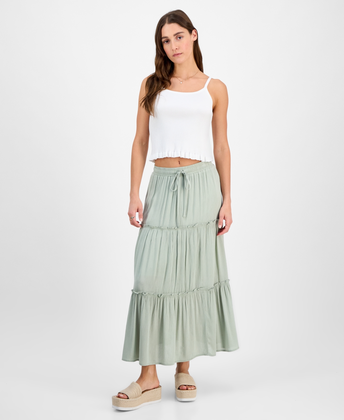 Juniors' Ruffle-Tiered Maxi Skirt - Desert Sage