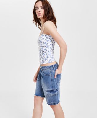 Juniors' Cargo Denim Jorts