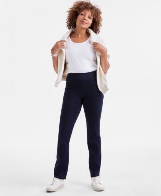 Style & Co - Petite Mid-Rise Pull-On Straight-Leg Jeans