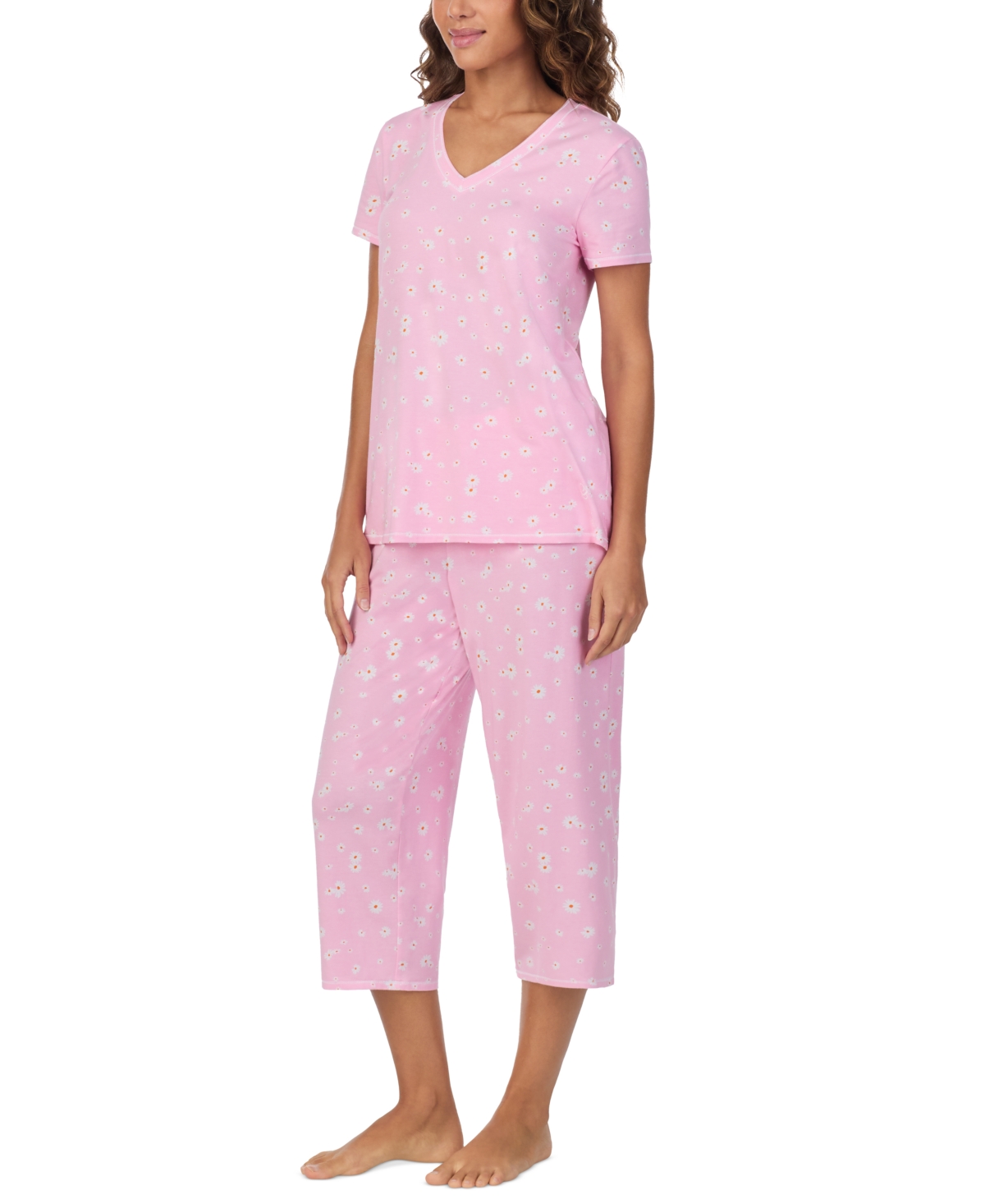 Shop Cuddl Duds Women's 2-pc. Cropped Short-sleeve Pajama Set In Daisy Print