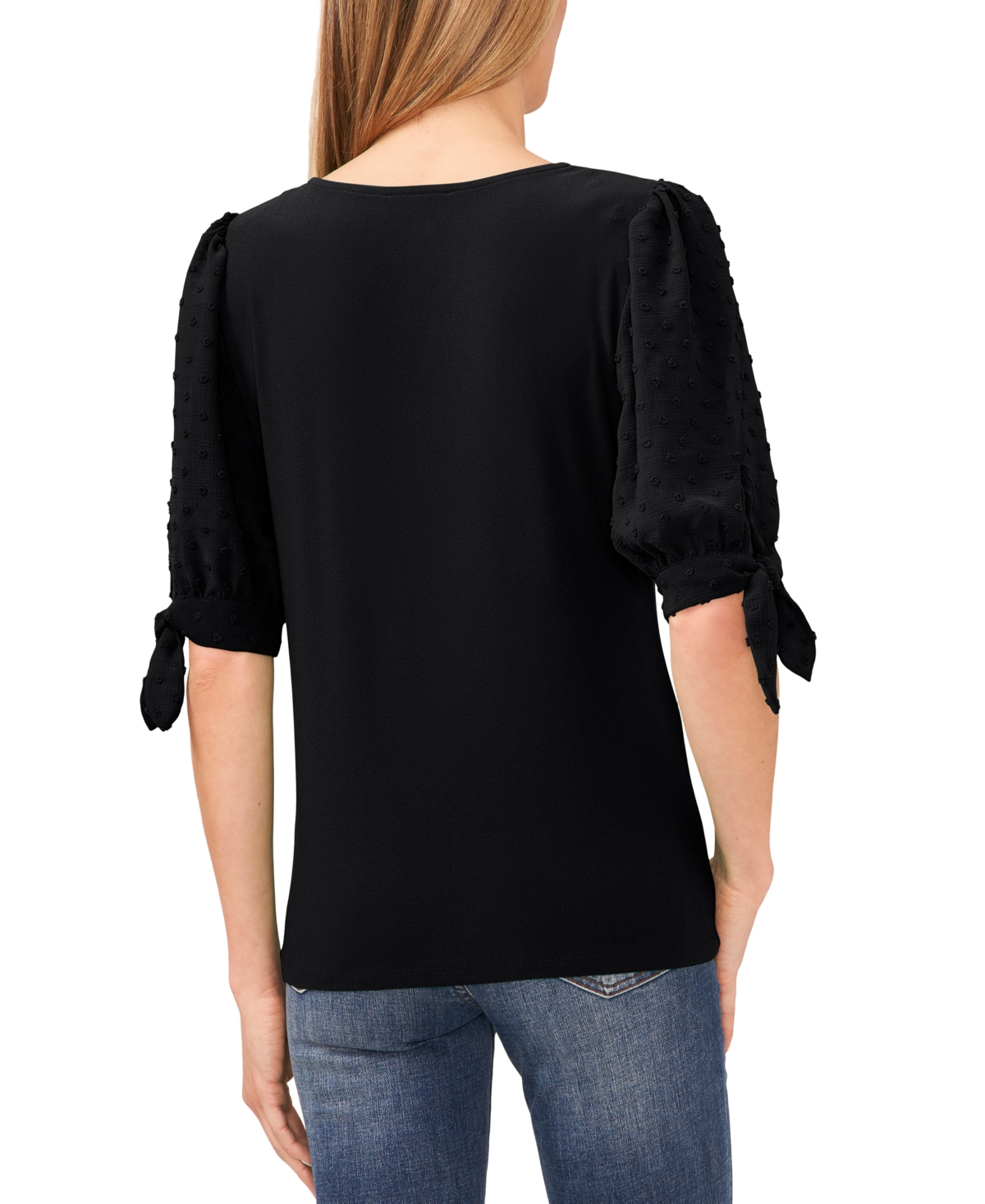 Shop Cece Women's Clip Dot Tie 3/4-sleeve V-neck Top In Rich Black