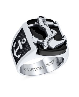 Big Natural Black Onyx Rope Anchor Signet Ring .925 Sterling Silver