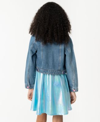 Big Girls Liquid Metallic Dress with Denim Jacket, 2- Piece Set