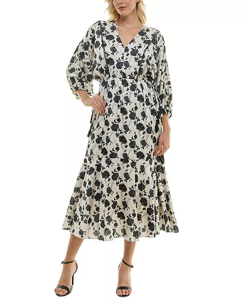 women's floral v-neck dolman-sleeve dress