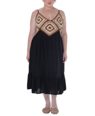 Plus Size Crochet Flounce-Hem Midi Dress