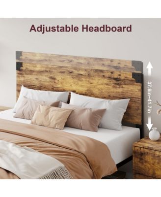 Full Bed Frame, Platform Full Size Bed Frame with Wood Headboard