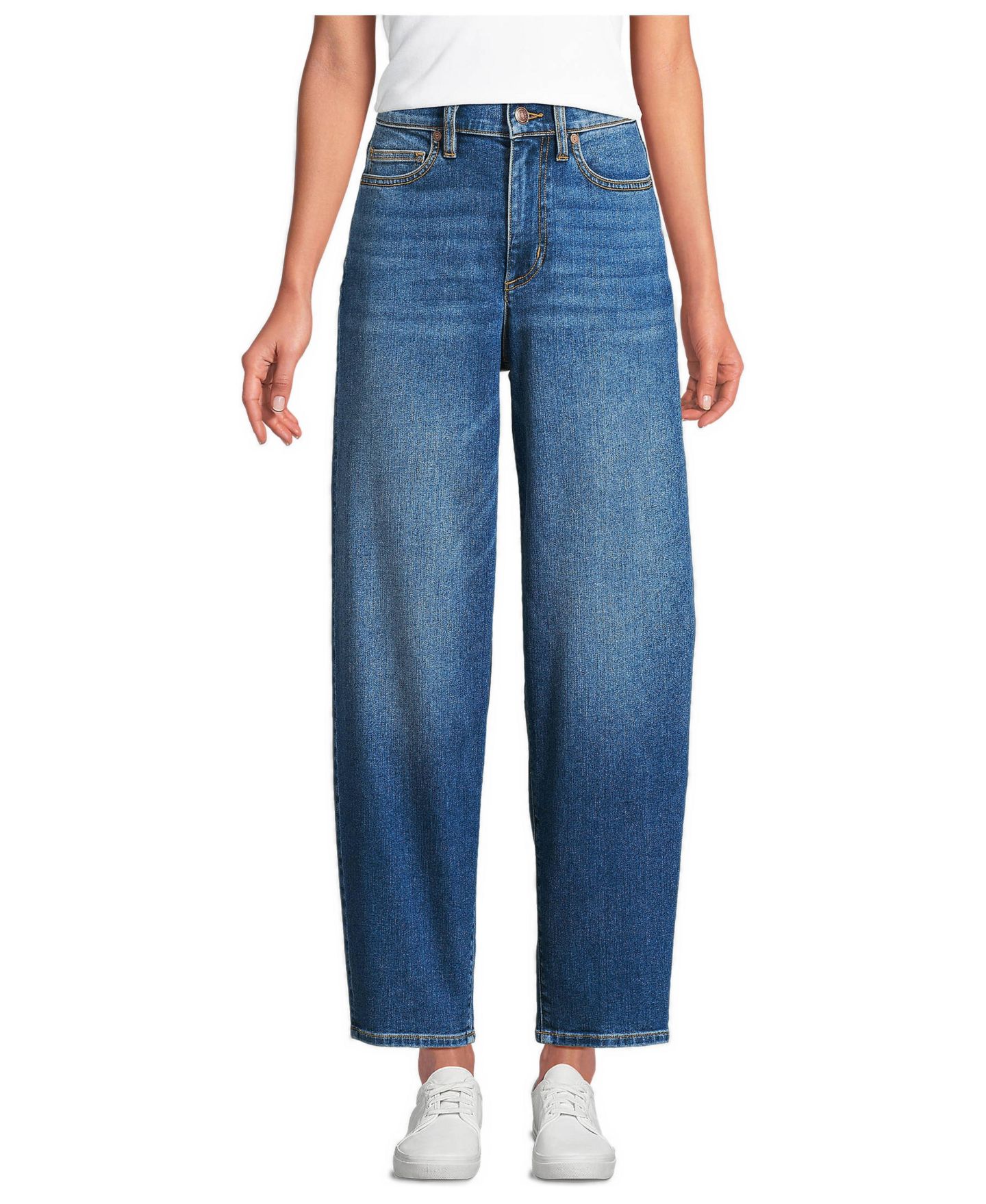 Женские джинсы Lands' End Recover High Rise Barrel Leg Ankle, цвет: Индиго синий — фото 1