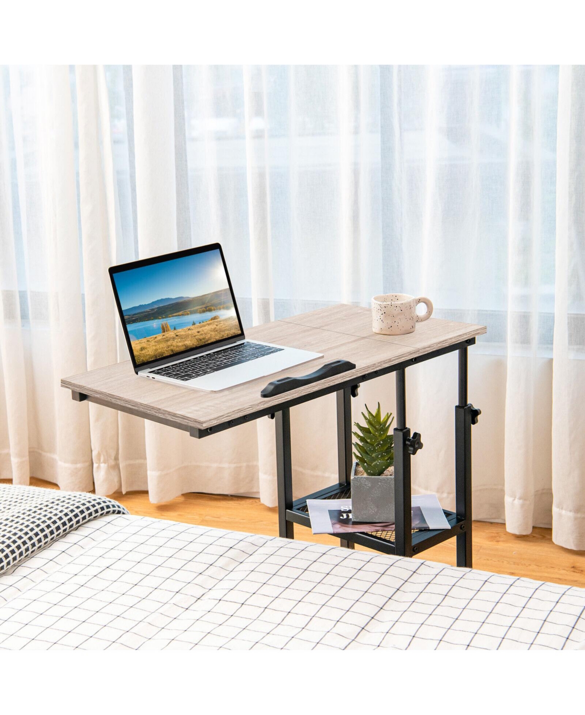 Gouun Adjustable C-Shaped Bedside Table with Wheels