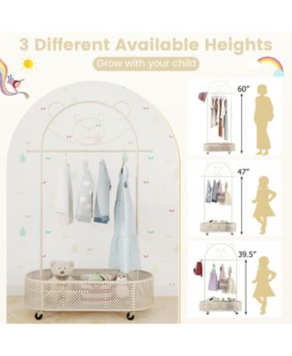 Kid Clothes Rack with 3 Adjustable Heights and Wheels