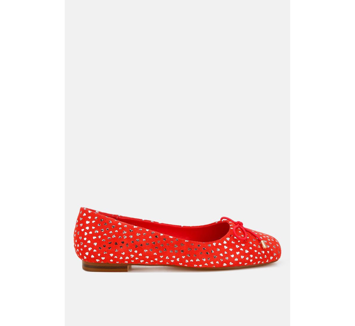 Apollon Bow Detail Embossed Suede Ballerinas - Red