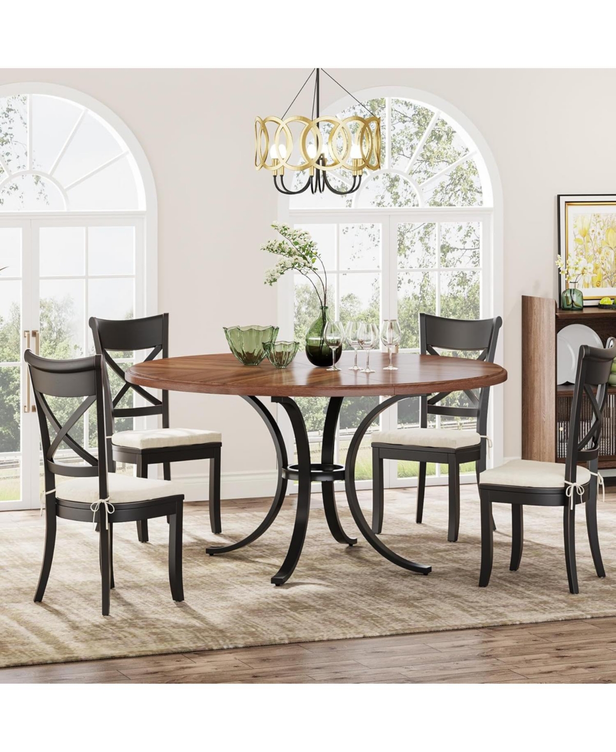Tribesigns Round Dining Table for 4-6 People, Rustic Dinner Table with Wooden Texture Surface & Pedestal, Round Kitchen Table for Dining Room, Liv