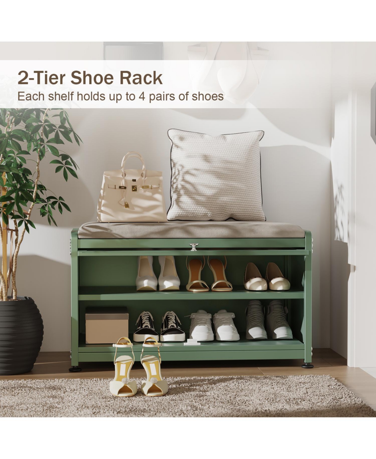 Mega Casa Shoe Bench with Storage,Shoe Rack Bench for Entryway,Metal Shoe Bench with Seating, Shoe Organizer Bench with Cabinet, Metal Storage Bench f