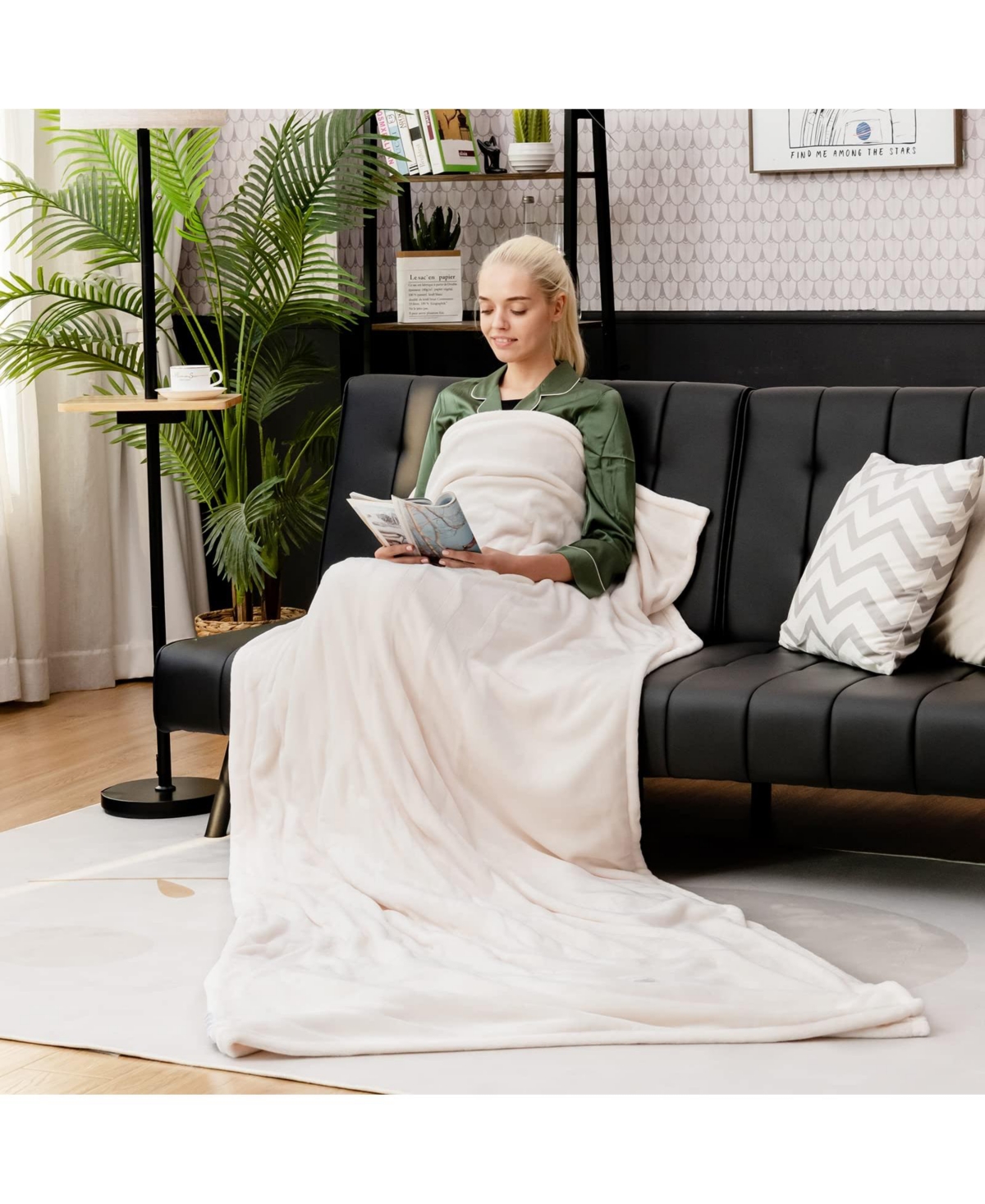 Gouun 62 x 84 Inch Twin Heated Throw Blanket with Timer -khaki