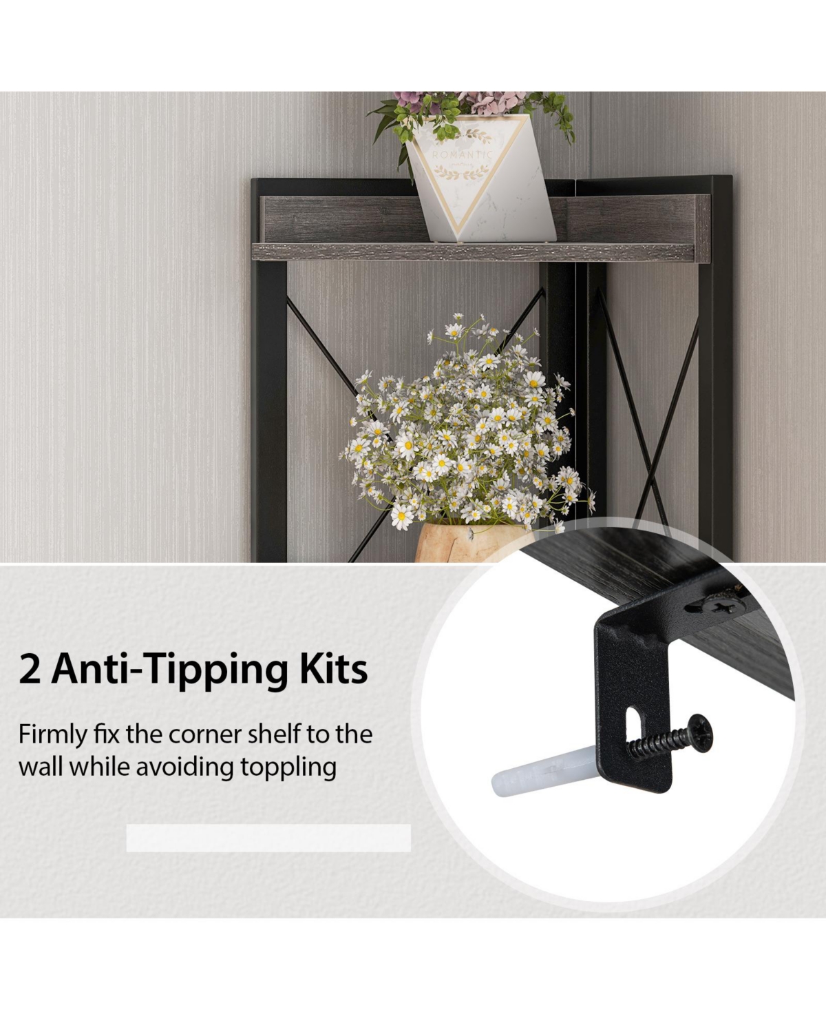 Gouun Tall Corner Storage Cabinet with 3-Tier Shelf and Enclosed Cabinet