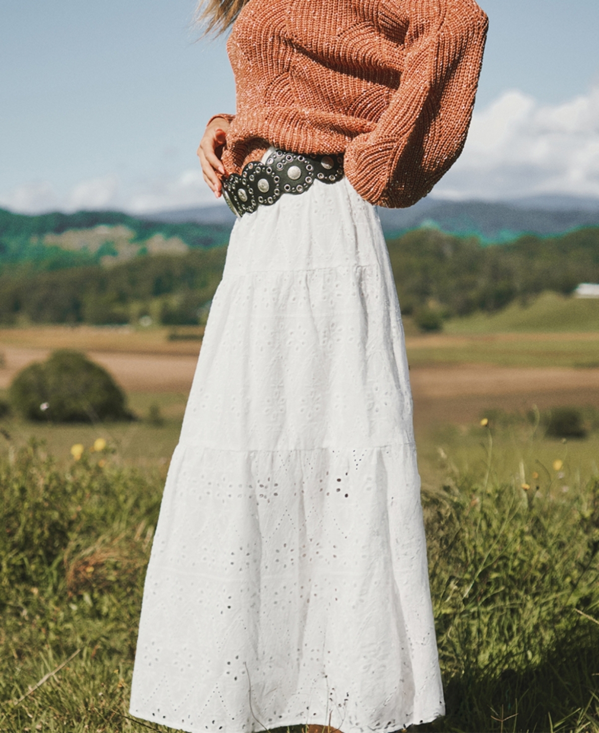 Cupshe Women'sCotton Eyelet Midi Skirt - White
