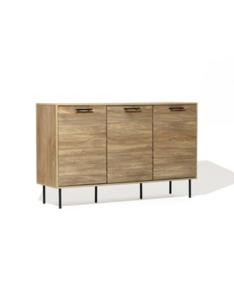 Mid-Century Modern Wave 3-Door 55.1-Inch Wide Kitchen Sideboard Cabinet with Metal Legs