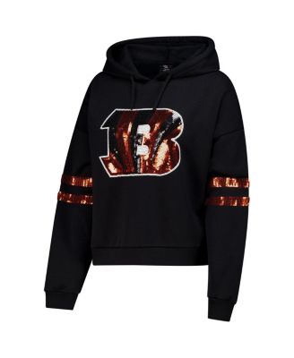 Women's Black Cincinnati Bengals Cropped Sequins Pullover Hoodie