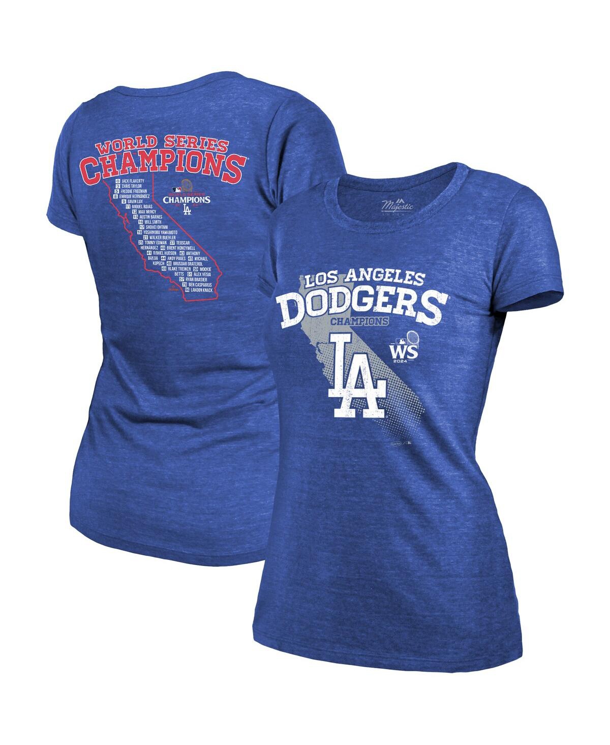 Majestic Women's Royal Los Angeles Dodgers 2024 World Series Champions Tri-Blend Roster T-Shirt - Royal