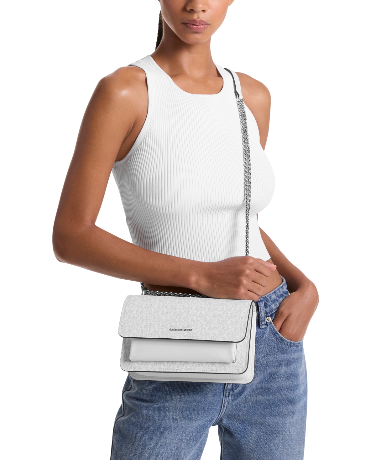 Michael Kors Claire Shoulder Bag In Optic White,allum