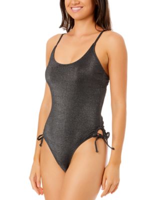Juniors' Lurex Open-Back Scoop-Neck One-Piece Swimsuit, Exclusively at Macy's
