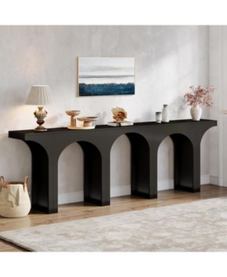 94" Wood Entryway Console Table Set of 2   Arched Base Narrow Sofa & Hallway Accent Tables