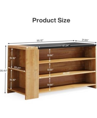 55" Kitchen Island with Storage, Farmhouse 5-Tier Stationary Island Table with 5 Shelves, Wood Coffee Bar Table Storage Cabinet with Large Countertop for Kitchen