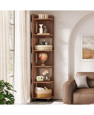 6-Tier Corner Shelf Stand, 71-Inch Rustic Tall Corner Bookshelf, Narrow Corner Bookcase, Corner Plant Stand Display Shelf Organizer