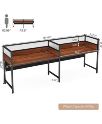 94.48" Two-Person Office Desk with Privacy Panel, Long Computer Office Double Desk for 2 People, Modular Office Workstation Desk with Wire Grommet for Home Office