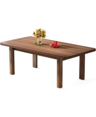Wood Dining Table for 4-6 People, 63-Inch Farmhouse Kitchen Table with Solid Wood Legs, Rectangular Dinner Table