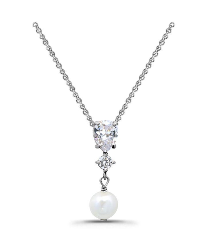 Freshwater Cultured Pearl Drop Cubic Zirconia Pendant Necklace