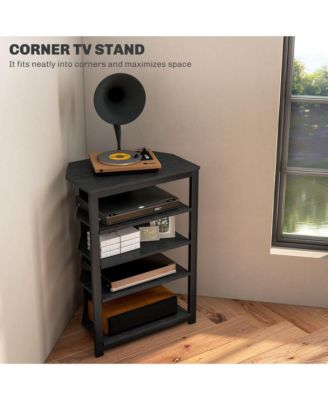 TV Sd with 4-Tier Storage Shelves and Steel Frame,