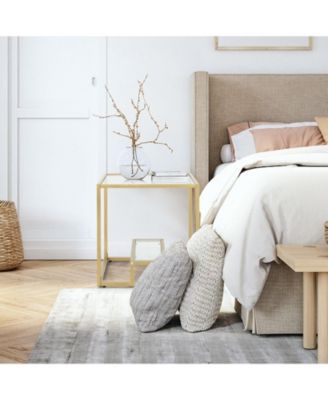 22 Inch 2-Tier Square Sofa Side Table with Tempered Glass Tabletop