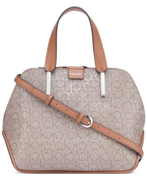 Женская сумка Calvin Klein Audrey Signature Convertible Satchel, цвет: Миндальный серо-коричневый / Карамельный