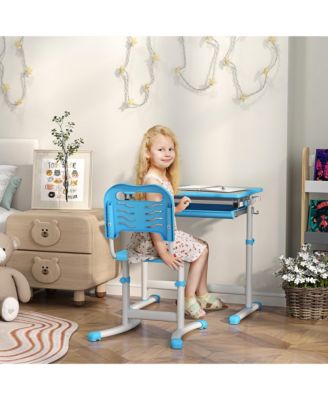 Height Adjustable Kids Desk and Chairs Set with Tilt Desktop,